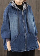 Load image into Gallery viewer, Style hooded pockets clothes For Women Photography denim blue blouses