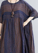 Load image into Gallery viewer, Style o neck Extra large hem cotton summer pattern Work blue striped loose Dress