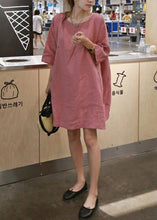 Load image into Gallery viewer, Style pink cotton linen outfit o neck Cinched A Line summer Dresses