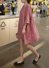 Load image into Gallery viewer, Style pink cotton linen outfit o neck Cinched A Line summer Dresses