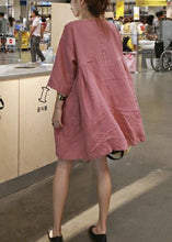 Load image into Gallery viewer, Style pink cotton linen outfit o neck Cinched A Line summer Dresses