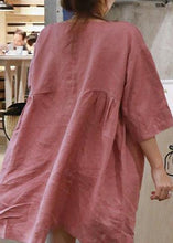 Load image into Gallery viewer, Style pink cotton linen outfit o neck Cinched A Line summer Dresses