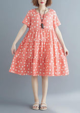 Load image into Gallery viewer, Style pink print cotton linen Tunics o neck Cinched summer Dress