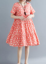 Load image into Gallery viewer, Style pink print cotton linen Tunics o neck Cinched summer Dress