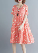 Load image into Gallery viewer, Style pink print cotton linen Tunics o neck Cinched summer Dress