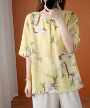 Load image into Gallery viewer, Style yellow print top silhouette o neck half sleeve Dresses blouse