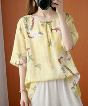 Load image into Gallery viewer, Style yellow print top silhouette o neck half sleeve Dresses blouse