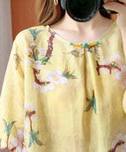 Load image into Gallery viewer, Style yellow print top silhouette o neck half sleeve Dresses blouse