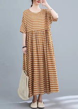 Load image into Gallery viewer, Style O Neck Half Sleeve Cotton Linen Dresses Khaki Print Long Dresses Summer