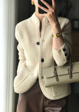 Load image into Gallery viewer, Stylish Beige Stand Collar Slim Fit Button Cashmere Cardigans Spring