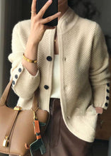 Load image into Gallery viewer, Stylish Beige Stand Collar Slim Fit Button Cashmere Cardigans Spring