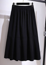 Load image into Gallery viewer, Stylish Black Cinched Elastic Waist Patchwork Cotton Skirt Fall