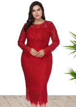 Load image into Gallery viewer, Stylish Black O-Neck Holiday Lace Long Dress Long Sleeve