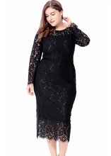 Load image into Gallery viewer, Stylish Black O-Neck Holiday Lace Long Dress Long Sleeve