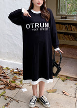 Load image into Gallery viewer, Stylish Black Oversized Patchwork Letter Knit Dresses Fall