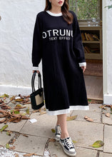 Load image into Gallery viewer, Stylish Black Oversized Patchwork Letter Knit Dresses Fall