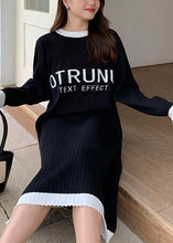 Load image into Gallery viewer, Stylish Black Oversized Patchwork Letter Knit Dresses Fall