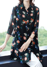 Load image into Gallery viewer, Stylish Black Peter Pan Collar Print Patchwork Chiffon Tops Bracelet Sleeve