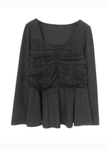 Load image into Gallery viewer, Stylish Black Square Collar Wrinkled Patchwork Cotton Top Fall