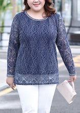 Load image into Gallery viewer, Stylish Blue O-Neck Lace Top Long Sleeve