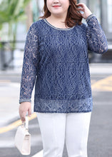 Load image into Gallery viewer, Stylish Blue O-Neck Lace Top Long Sleeve