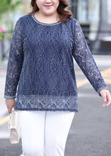 Load image into Gallery viewer, Stylish Blue O-Neck Lace Top Long Sleeve