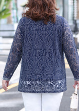 Load image into Gallery viewer, Stylish Blue O-Neck Lace Top Long Sleeve