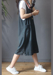 Stylish Blue Pocket scarpenter Denim Summer Dresses