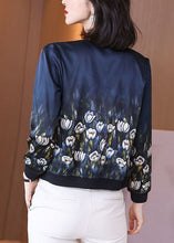 Load image into Gallery viewer, Stylish Blue Stand Collar Zip Up Print Silk Jackets Spring