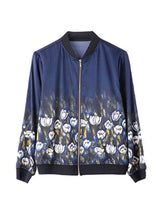 Load image into Gallery viewer, Stylish Blue Stand Collar Zip Up Print Silk Jackets Spring