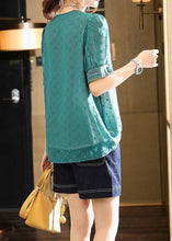 Load image into Gallery viewer, Stylish Blue V Neck Embroideried Lace Patchwork Chiffon Shirt Summer