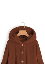 Load image into Gallery viewer, Stylish Brown Hooded Button Low High Design Patchwork Teddy Faux Fur Coats Fall