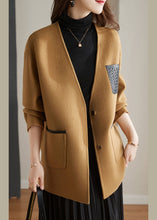 Load image into Gallery viewer, Stylish Camel V Neck Patchwork Button Wool Blend Coats Fall