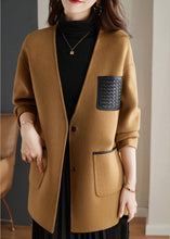 Load image into Gallery viewer, Stylish Camel V Neck Patchwork Button Wool Blend Coats Fall