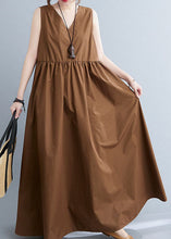 Load image into Gallery viewer, Stylish Coffee V Neck Patchwork Cotton Summer Dress Sleeveless