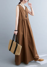 Load image into Gallery viewer, Stylish Coffee V Neck Patchwork Cotton Summer Dress Sleeveless