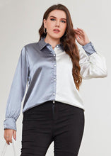 Load image into Gallery viewer, Stylish Colorblock Peter Pan Collar Button Patchwork Silk Shirt Fall