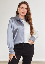 Load image into Gallery viewer, Stylish Colorblock Peter Pan Collar Button Patchwork Silk Shirt Fall