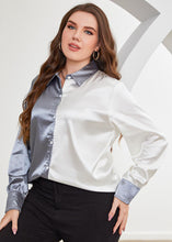 Load image into Gallery viewer, Stylish Colorblock Peter Pan Collar Button Patchwork Silk Shirt Fall