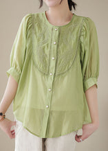 Load image into Gallery viewer, Stylish Green Embroideried Wrinkled Patchwork Cotton Shirts Summer