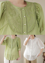 Load image into Gallery viewer, Stylish Green Embroideried Wrinkled Patchwork Cotton Shirts Summer