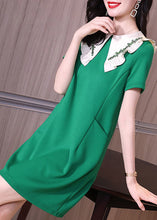 Load image into Gallery viewer, Stylish Green Peter Pan Collar Ruffles Pockets Spandex Dress Summer