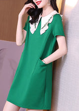 Load image into Gallery viewer, Stylish Green Peter Pan Collar Ruffles Pockets Spandex Dress Summer