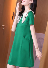 Load image into Gallery viewer, Stylish Green Peter Pan Collar Ruffles Pockets Spandex Dress Summer