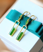 Load image into Gallery viewer, Stylish Green Sterling Silver Inlaid Jade Gem Stone Drop Earrings