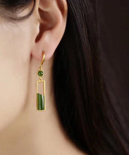 Load image into Gallery viewer, Stylish Green Sterling Silver Inlaid Jade Gem Stone Drop Earrings