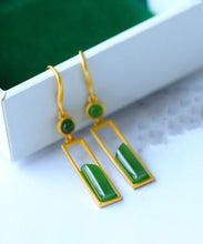 Load image into Gallery viewer, Stylish Green Sterling Silver Inlaid Jade Gem Stone Drop Earrings