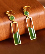 Load image into Gallery viewer, Stylish Green Sterling Silver Inlaid Jade Gem Stone Drop Earrings