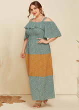 Load image into Gallery viewer, Stylish Green V Neck Print Ruffled Patchwork Cotton Maxi Dresses Summer