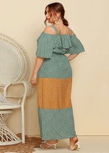 Load image into Gallery viewer, Stylish Green V Neck Print Ruffled Patchwork Cotton Maxi Dresses Summer